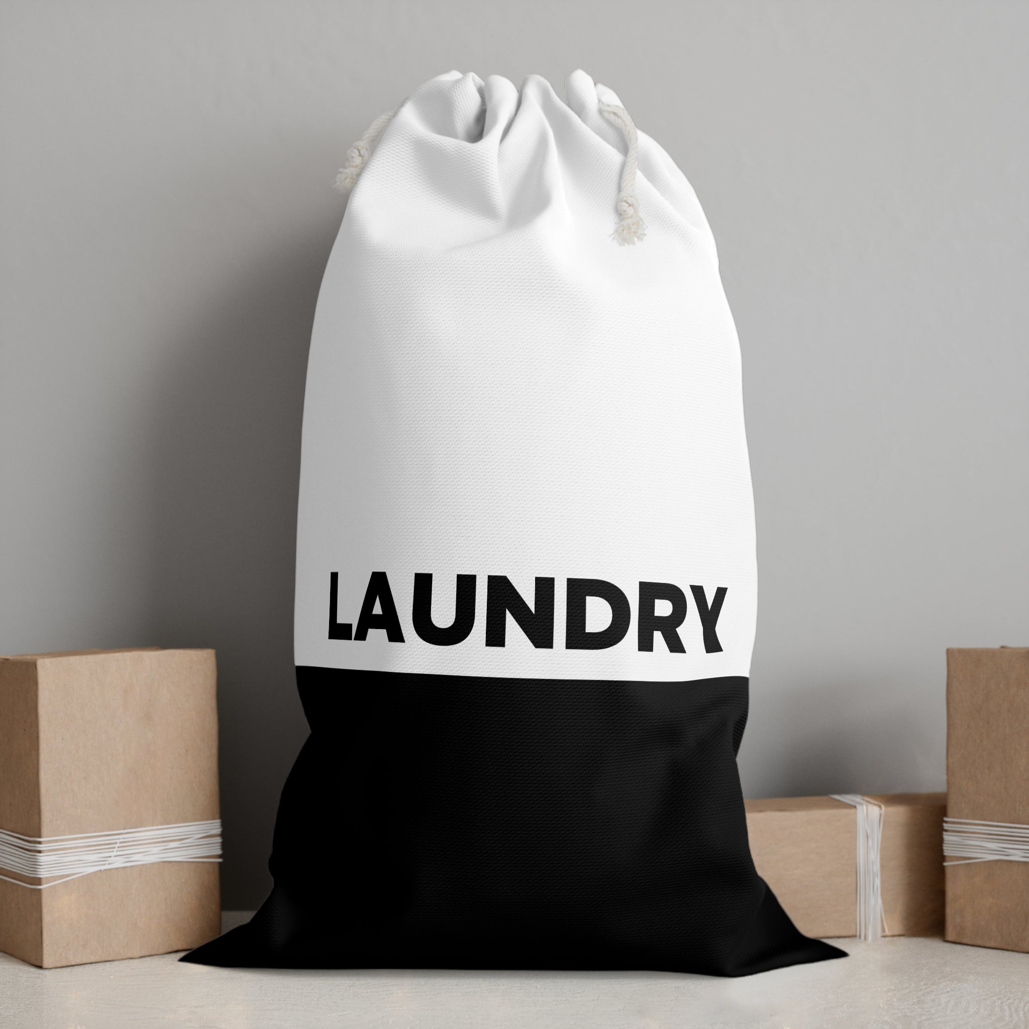 Modern Black & White Laundry Sac — Lightweight Drawstring Laundry Bag