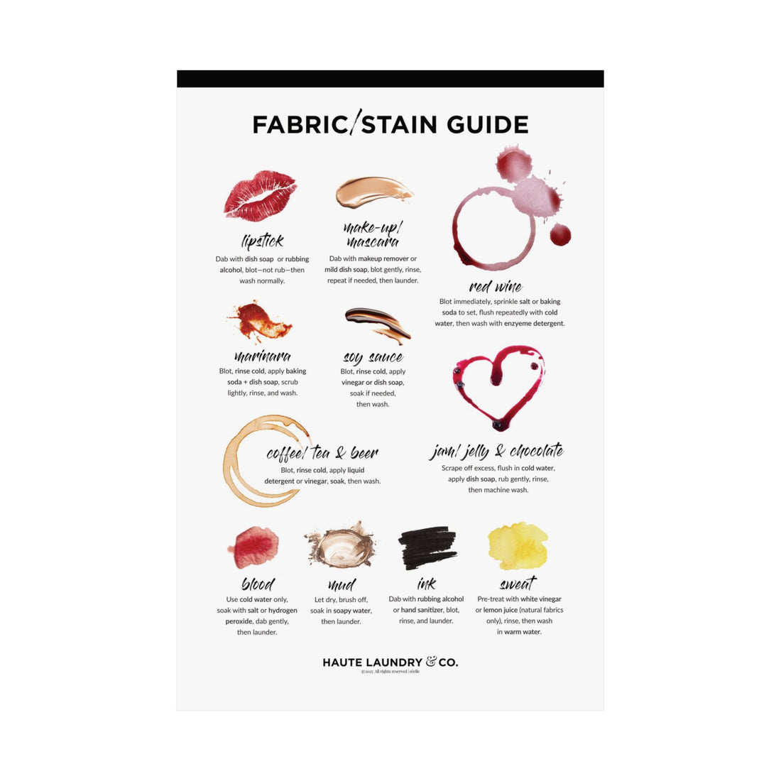 Luxe Fabric Stain Guide Print for Laundry Room Decor (3 Sizes Available)