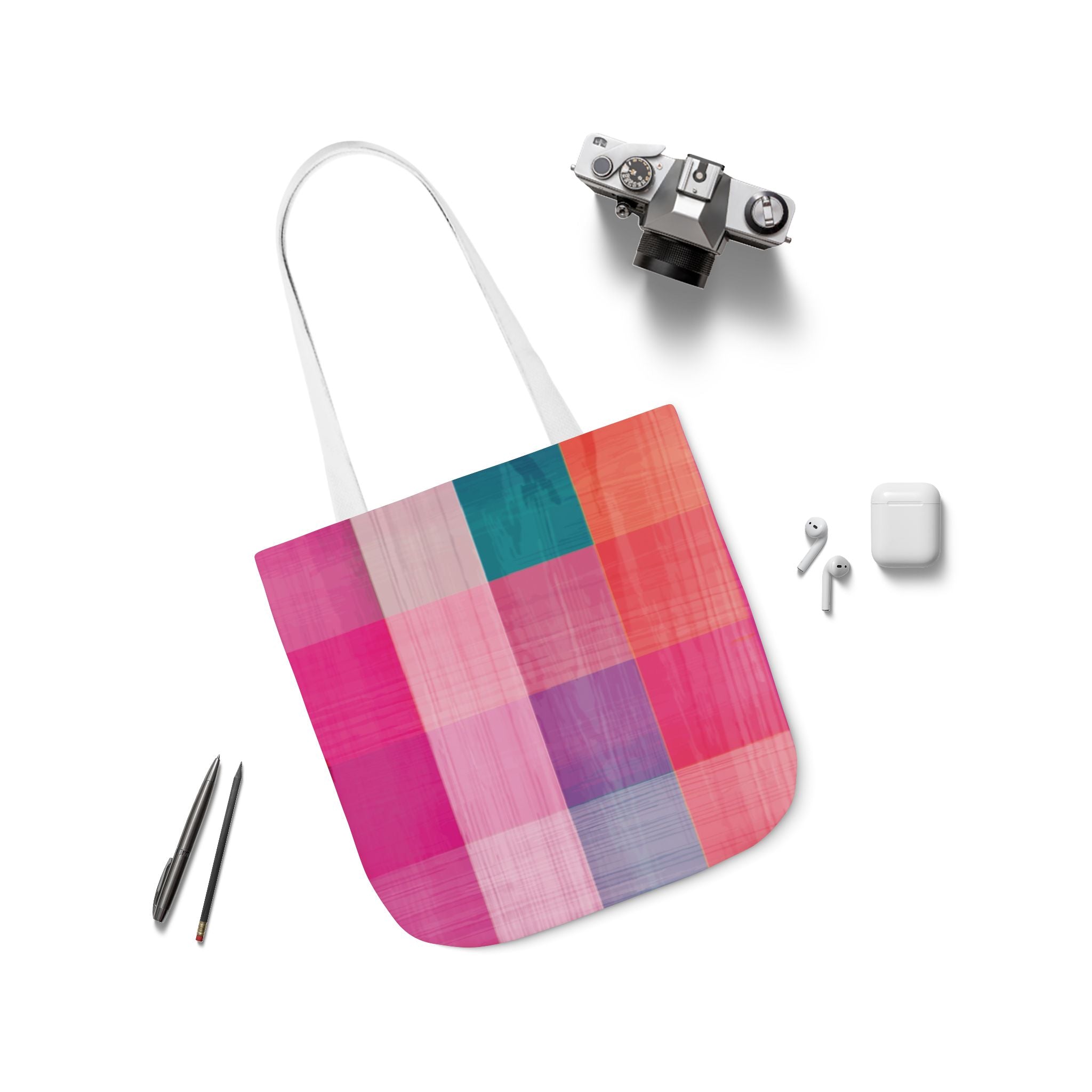 Pink Plaid Canvas Market Tote