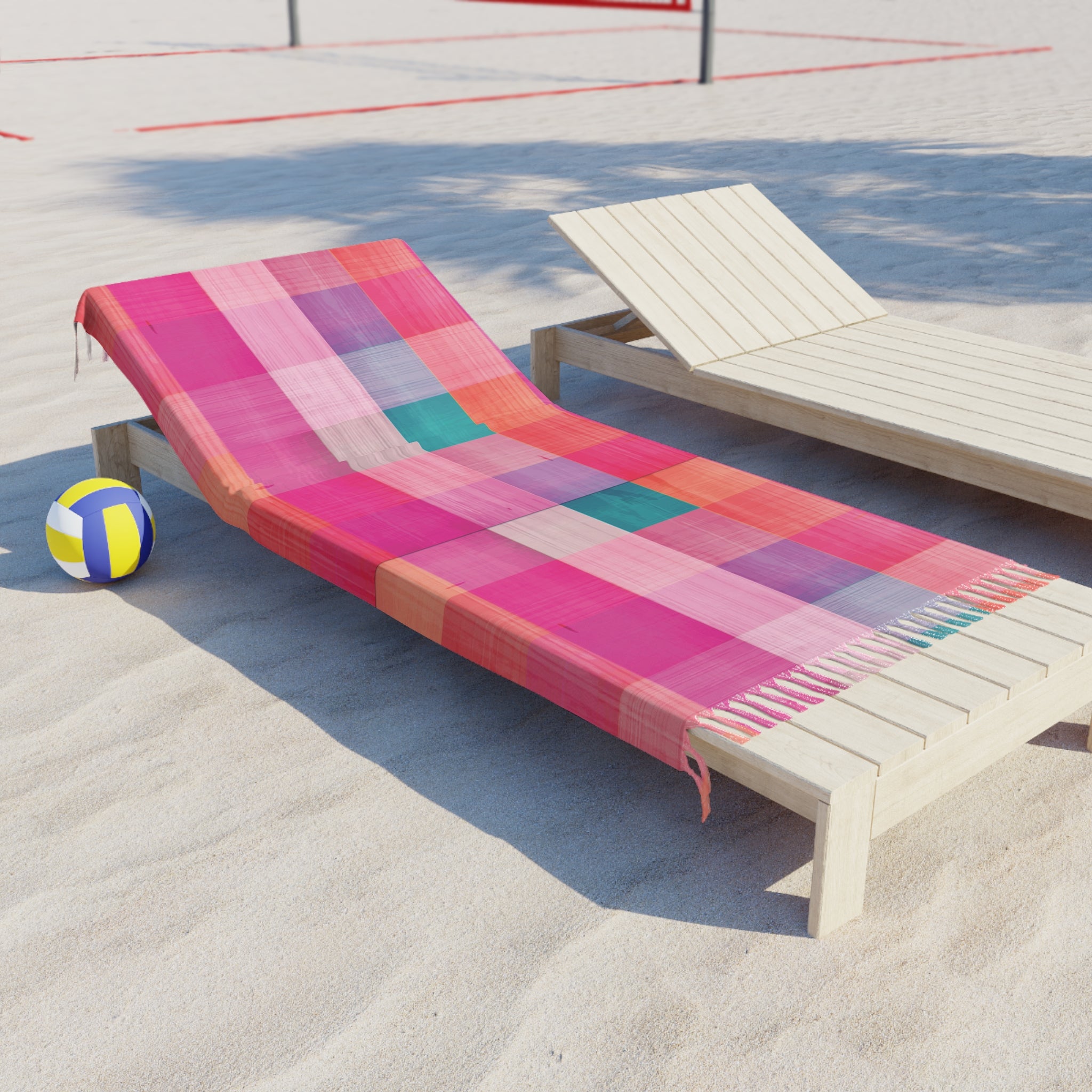 Boho Fringe Beach Throw | Pink Plaid