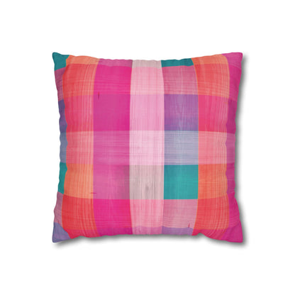 Pink Plaid Square Pillowcase