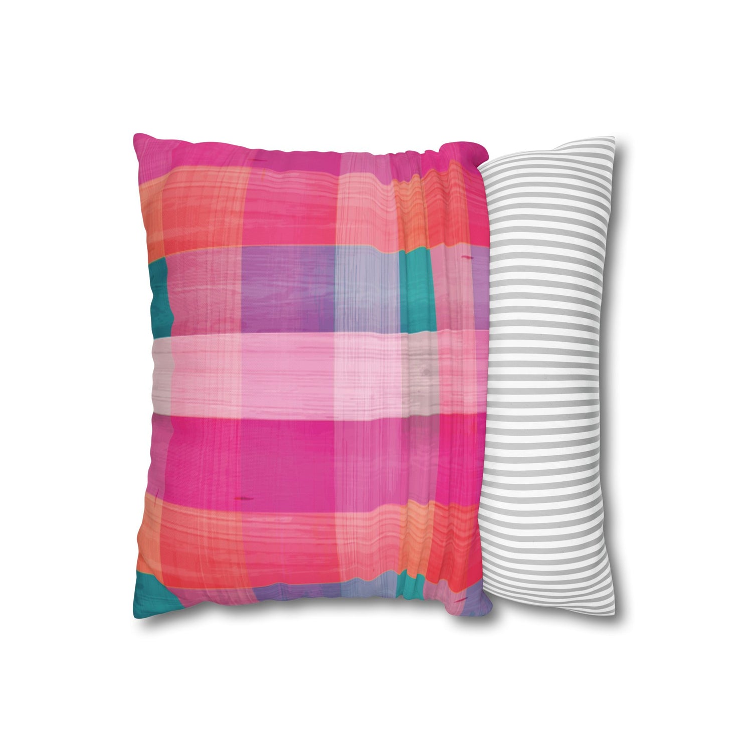 Pink Plaid Square Pillowcase