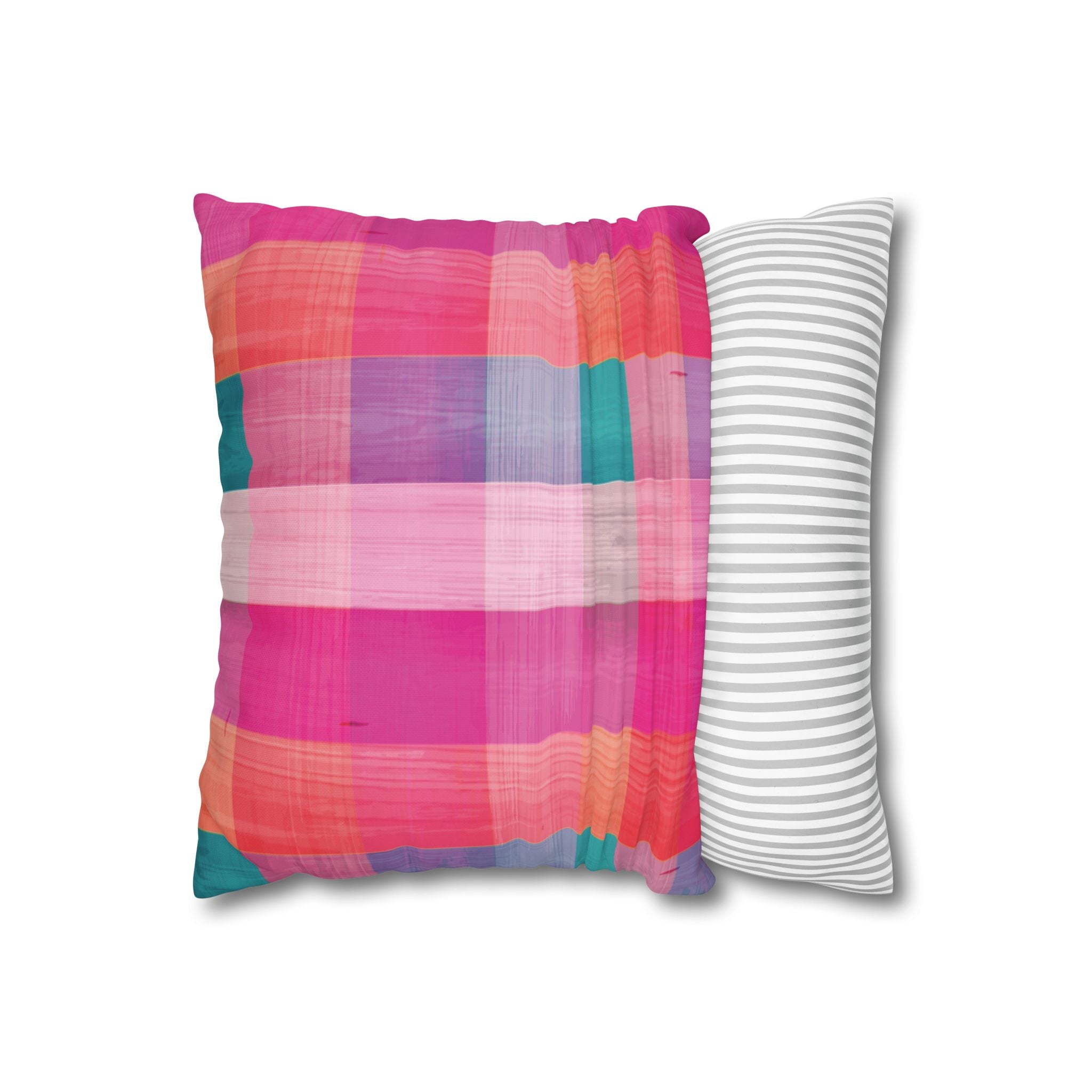Pink Plaid Square Pillowcase