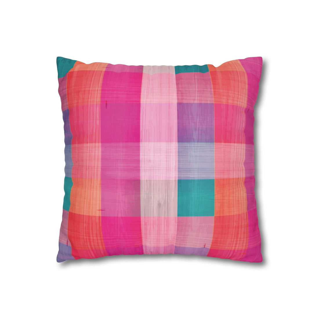 Pink Plaid Square Pillowcase