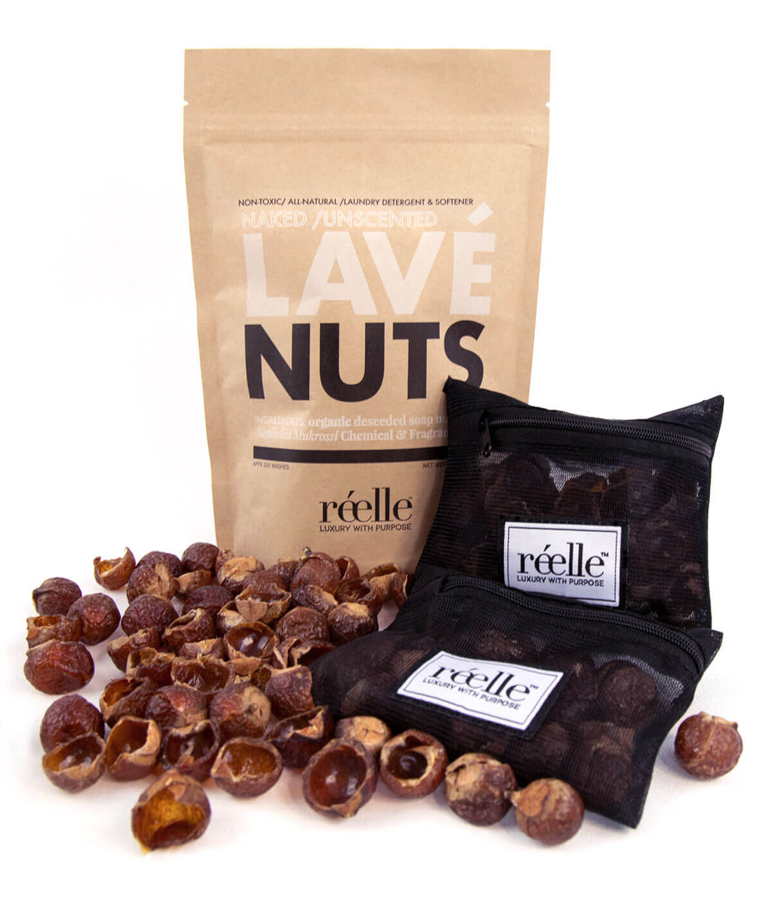 Lavé soap Nuts bag and two mesh wash pouches Starter kit by réelle