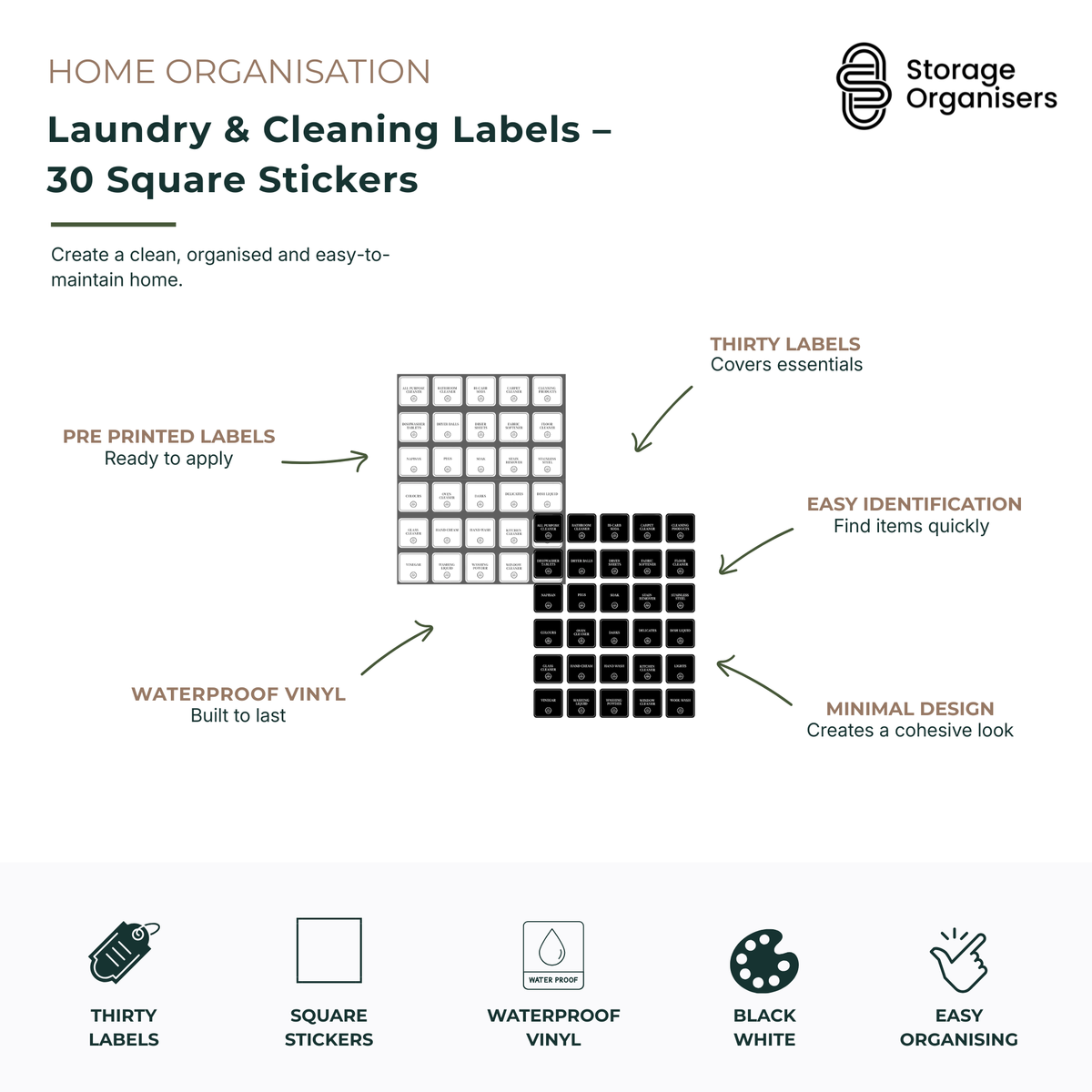 Laundry &amp; Cleaning Labels – 30 Square Stickers