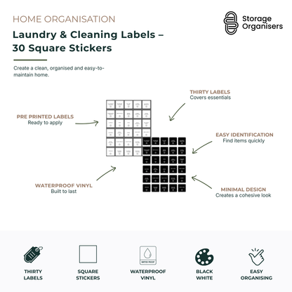 Laundry &amp; Cleaning Labels – 30 Square Stickers